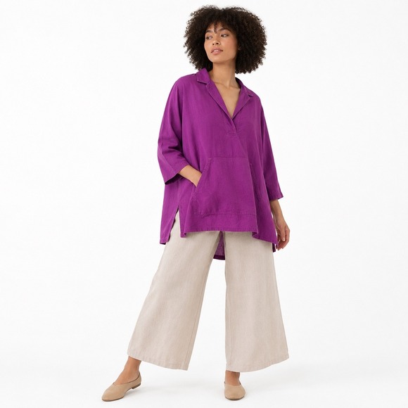 Eileen Fisher Tops - Eileen Fisher Tunic Linen Blend Purple Lagenlook Coastal Boho Minimalist Women S